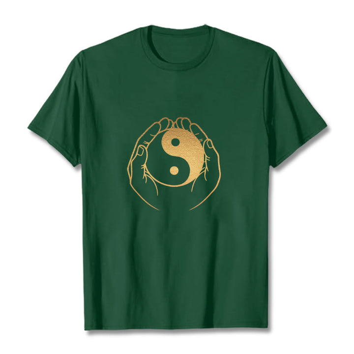 Buddha Stones Hands Holding A Golden Yin Yang Tee T-shirt - ForestGreen - 2XL - image 6