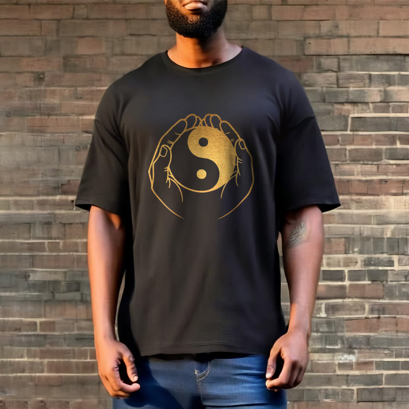 Buddha Stones Hands Holding A Golden Yin Yang Tee T-shirt - image 3