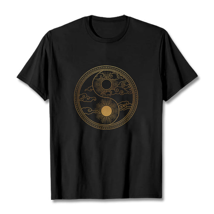 Buddha Stones Yin Yang Sun Auspicious Clouds Tee T-shirt - Black - 2XL - image 1