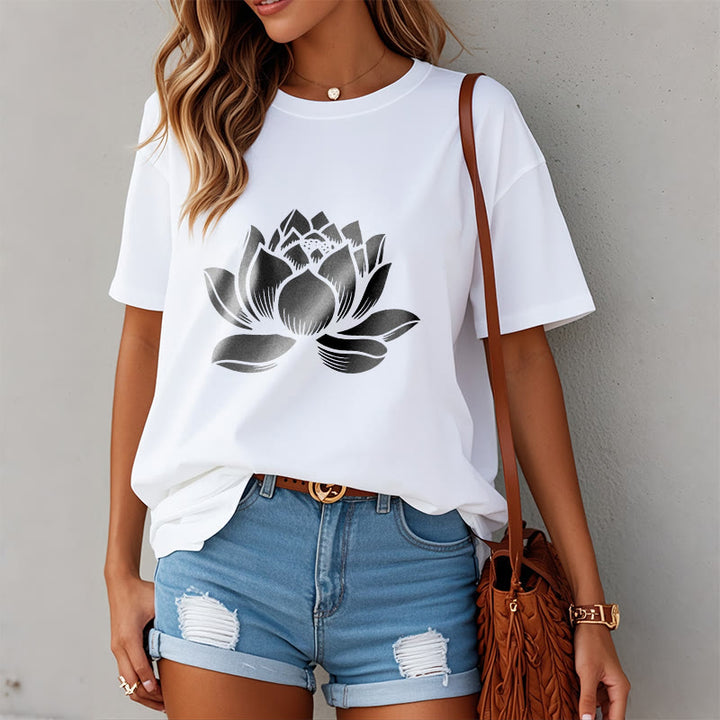 Buddha Stones Lotus Flower Design Tee T-shirt