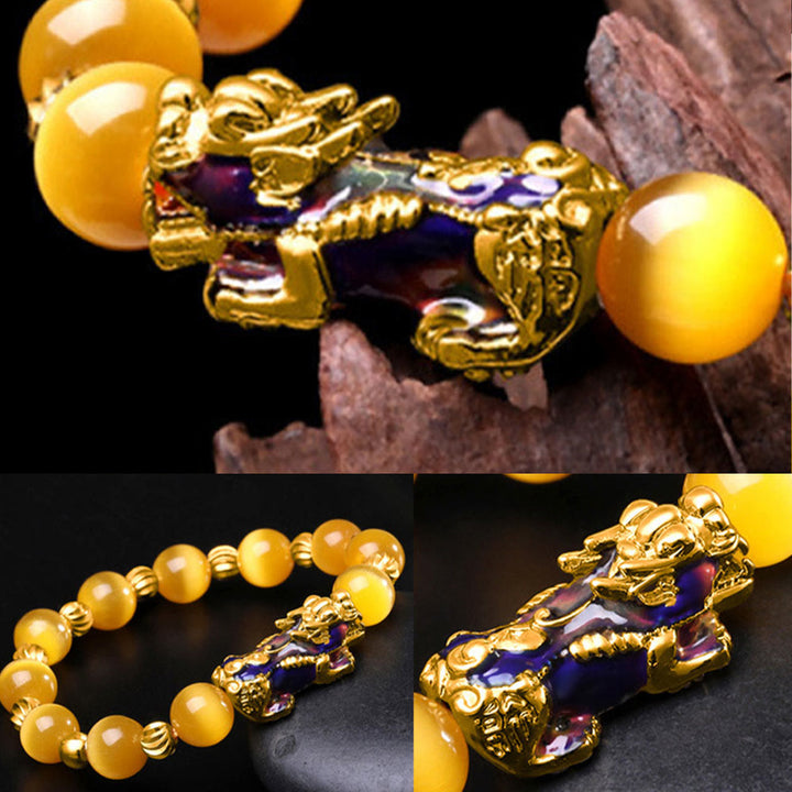 Buddha Stones Cat Eye Color Change PiXiu Support Bracelet