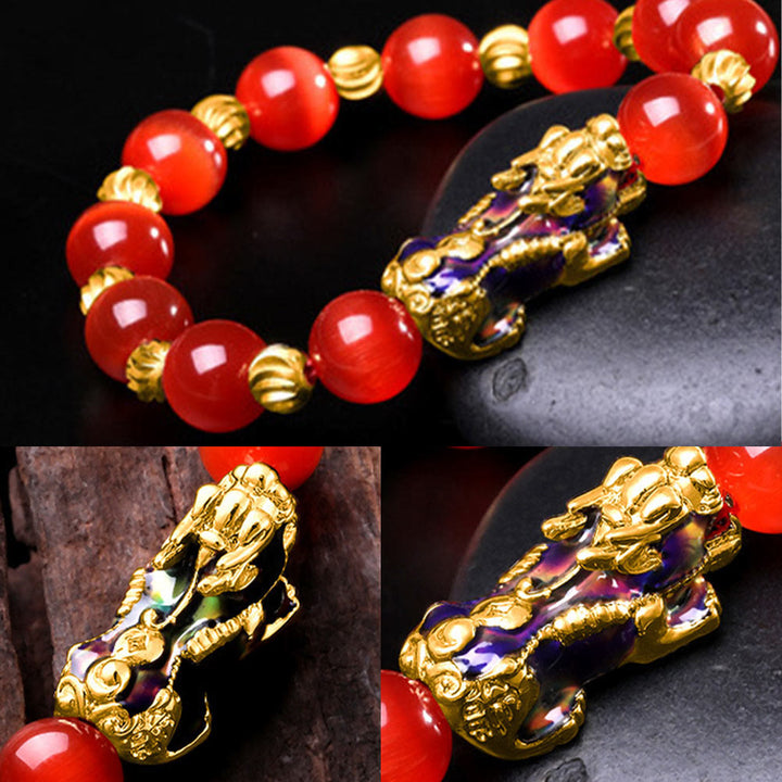 Buddha Stones Cat Eye Color Change PiXiu Support Bracelet