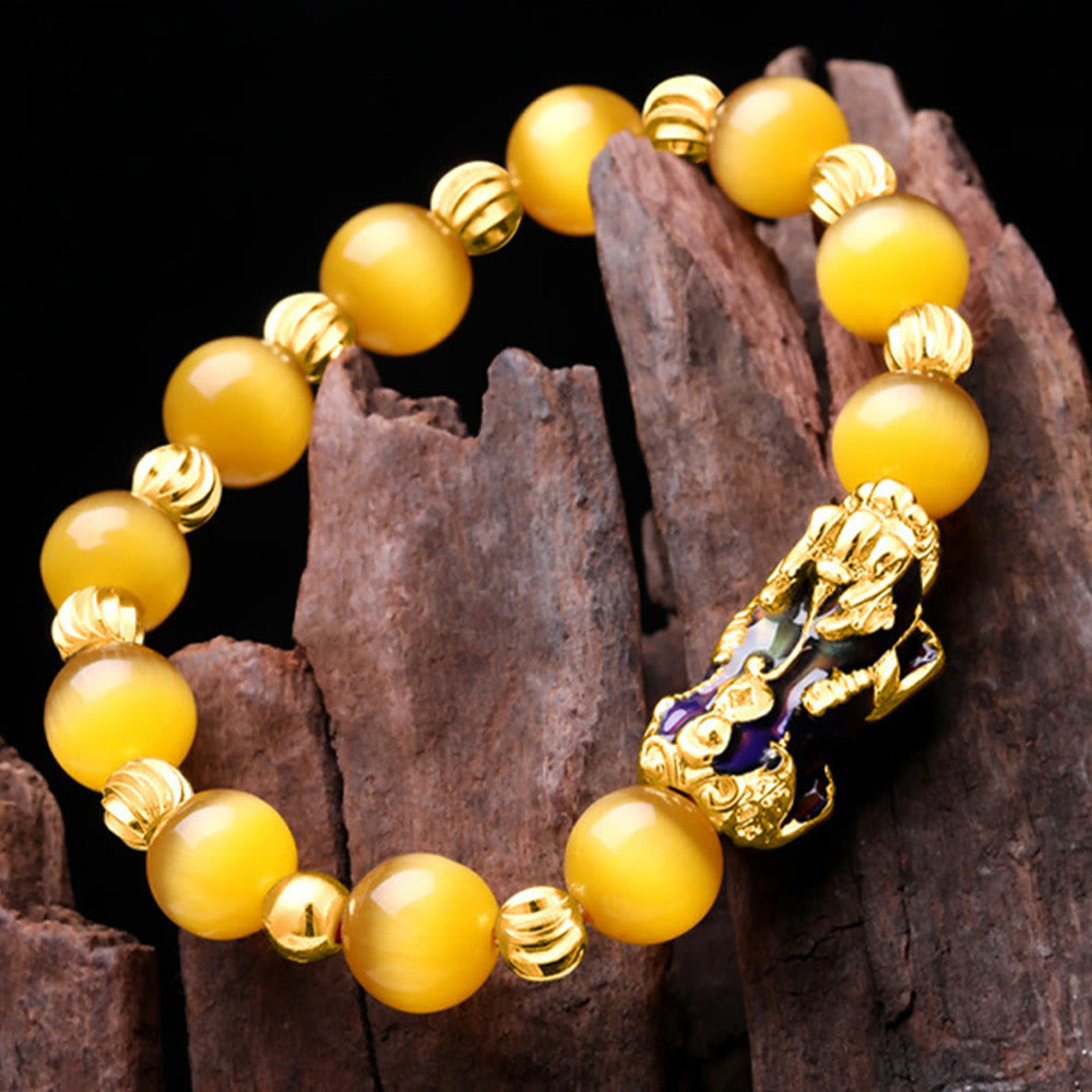 Buddha Stones Cat Eye Color Change PiXiu Support Bracelet