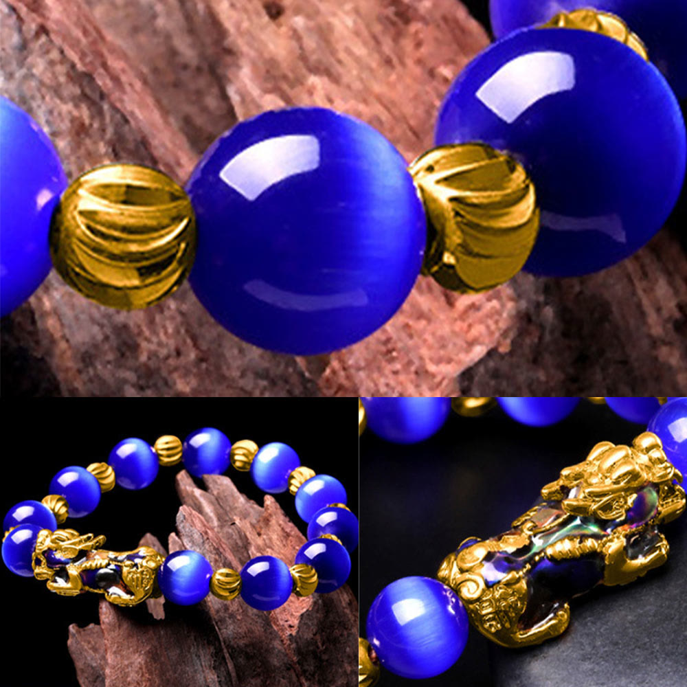 Buddha Stones Cat Eye Color Change PiXiu Support Bracelet