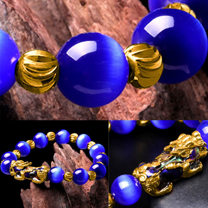 Buddha Stones Cat Eye Color Change PiXiu Support Bracelet