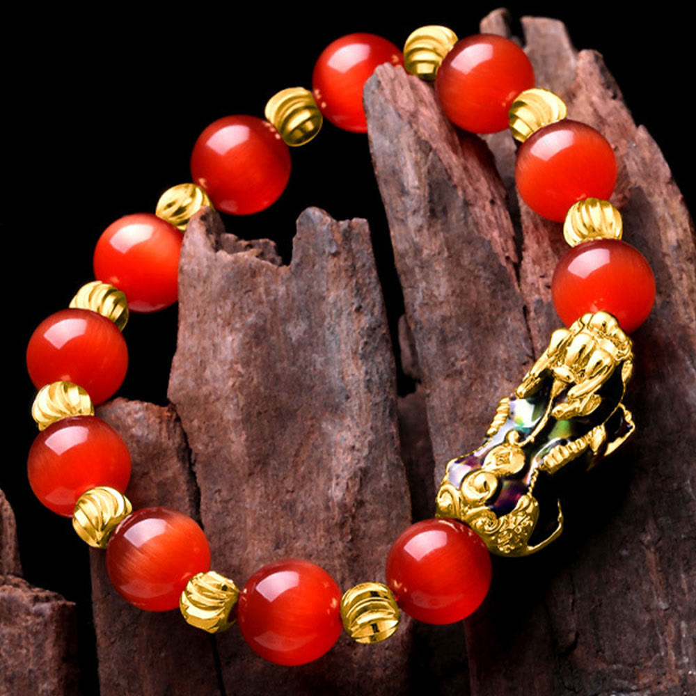 Buddha Stones Cat Eye Color Change PiXiu Support Bracelet