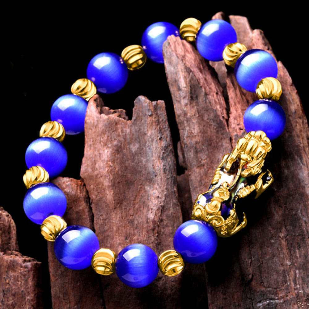 Buddha Stones Cat Eye Color Change PiXiu Support Bracelet