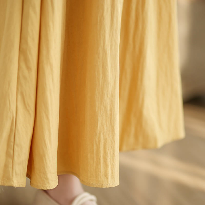 Buddha Stones Summer Casual Plain Pleated Design Sleeveless Crew Neck Cotton Midi Dress With Pockets - image 12