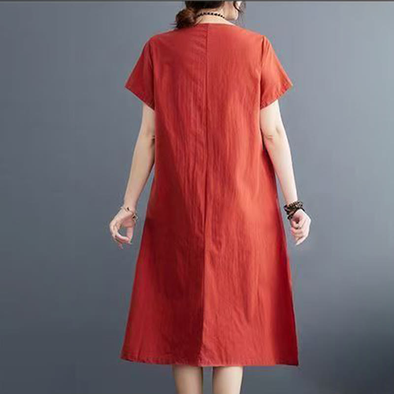 Buddha Stones Summer Printing Phoenix Pattern Short Sleeve Midi Dress - image 2
