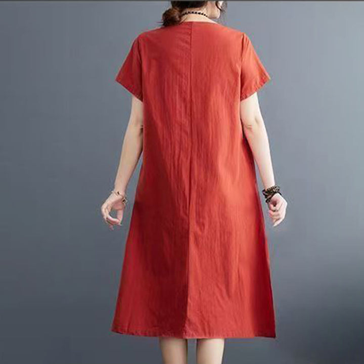 Buddha Stones Summer Printing Phoenix Pattern Short Sleeve Midi Dress - image 2