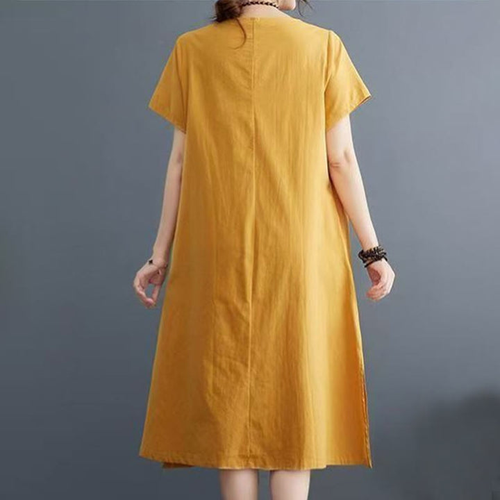 Buddha Stones Summer Printing Phoenix Pattern Short Sleeve Midi Dress - image 10