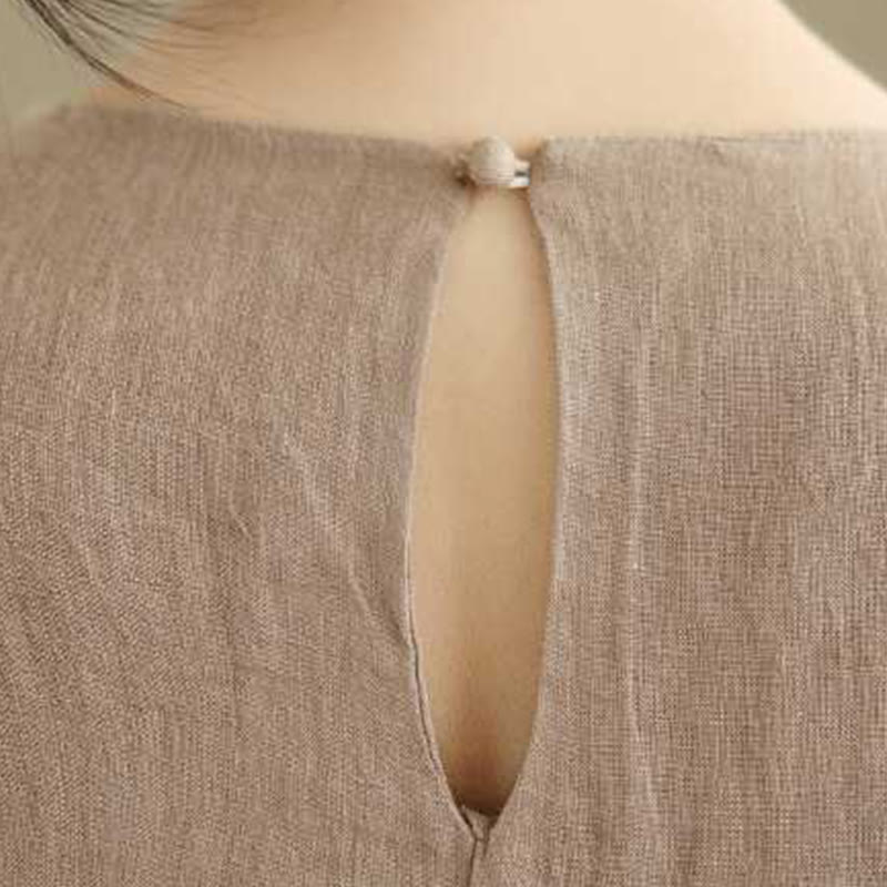 Buddha Stones Spring Plain Irregular Sleeveless Cotton Linen Midi Dress With Pockets - image 7