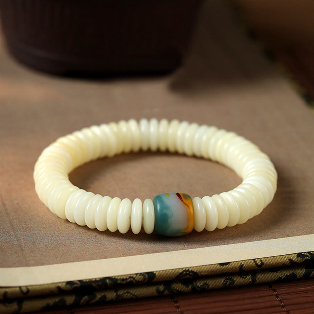 Buddha Stones Natural White Bodhi Seed Stone Wisdom Tassel Bracelet - Bracelet(Wrist Circumference 14-15cm) - image 0