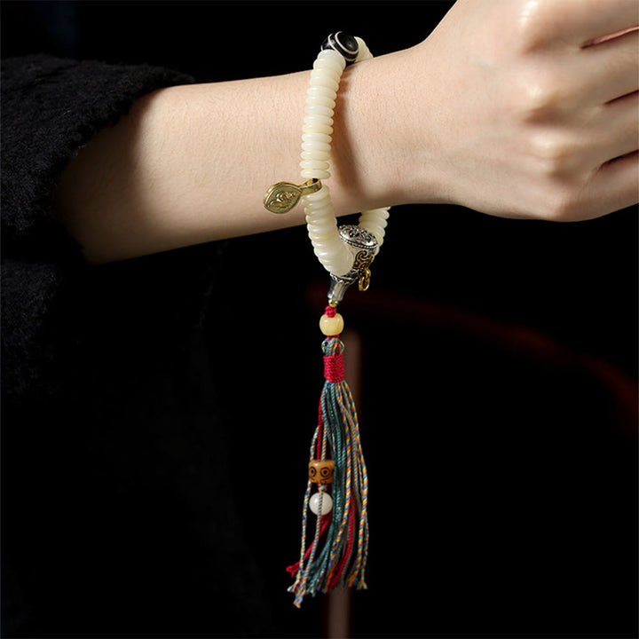 Buddha Stones Natural White Bodhi Seed Stone Wisdom Tassel Bracelet - image 10