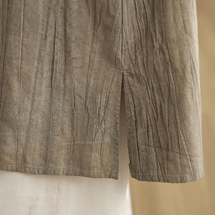 Buddha Stones Tie Dye Chinese Frog-Button Ramie Linen Sleeveless Midi Dress With Pockets - image 17