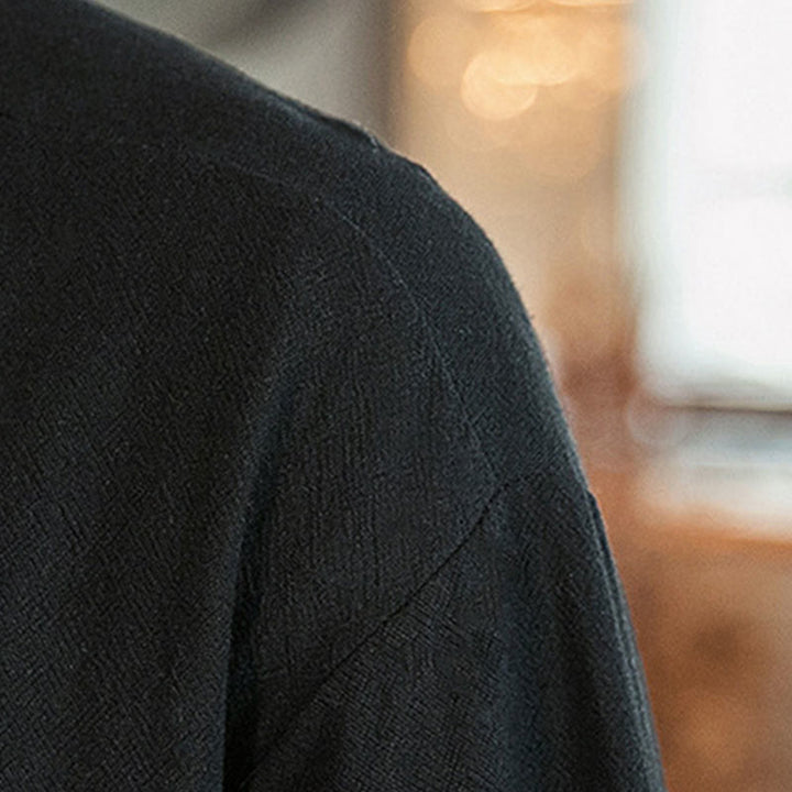 Buddha Stones Plain Chinese Frog-Button Jacket Cotton Linen Men's Three Quarter Sleeve Kimono - image 17