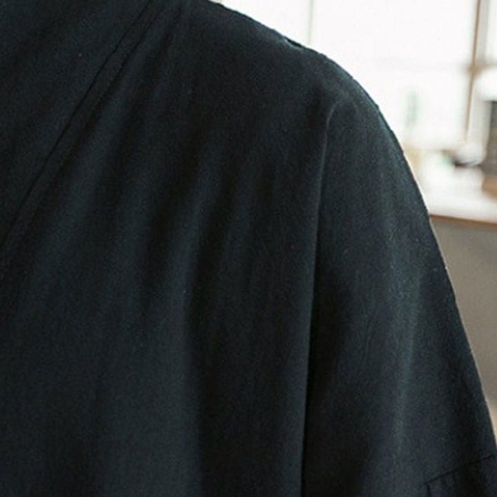 Buddha Stones Plain Embroidery Cranes Cloud Pattern Open Front Jacket Cotton Linen Men's Kimono - image 15
