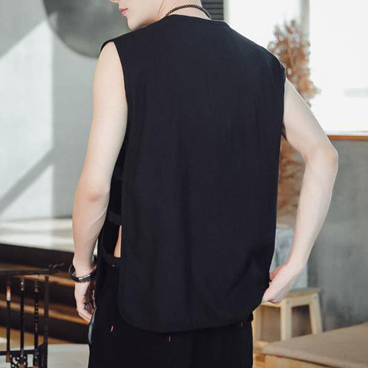 Buddha Stones Casual Chinese Frog-Button Men's Cotton Vest Waistcoat With Pockets