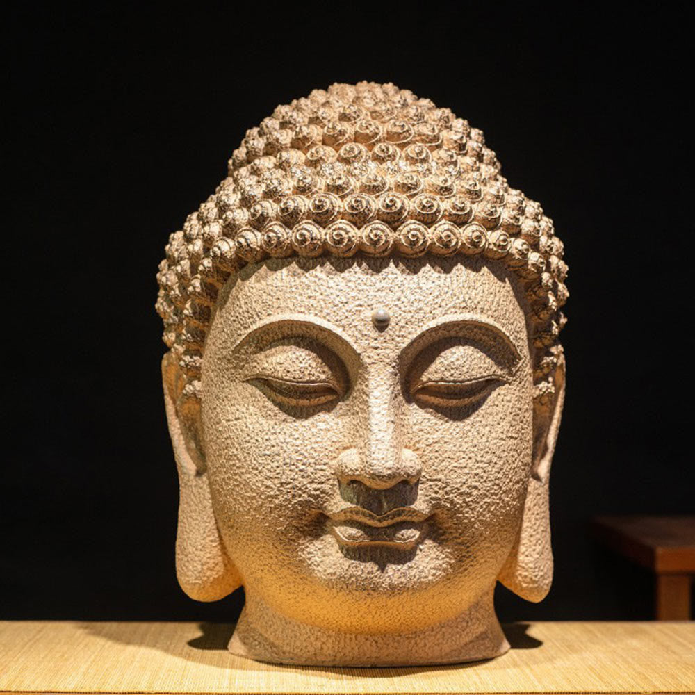 Buddha Stones Closed Eyes Meditating Buddha Head Resin Statue Zen Home Decoration 42*30*30cm - image 1