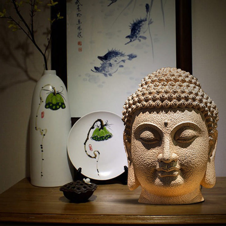Buddha Stones Closed Eyes Meditating Buddha Head Resin Statue Zen Home Decoration 42*30*30cm