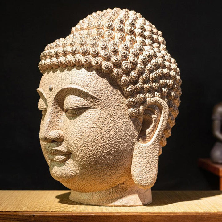 Buddha Stones Closed Eyes Meditating Buddha Head Resin Statue Zen Home Decoration 42*30*30cm - image 2