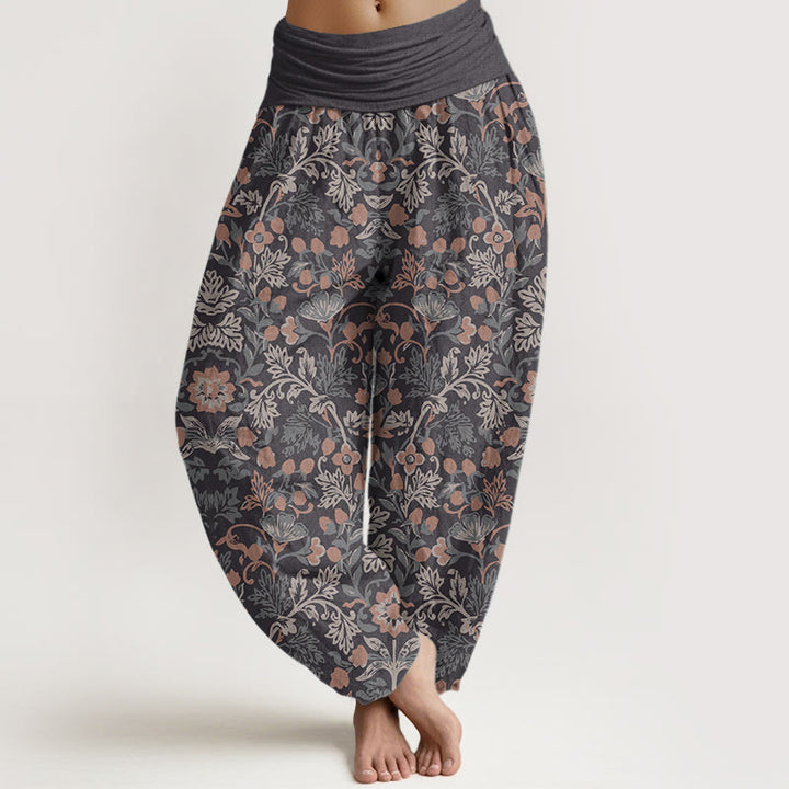 Buddha Stones Pure Cotton Casual Flower Vine Leaves Pattern Women's Elastic Waist Harem Pants