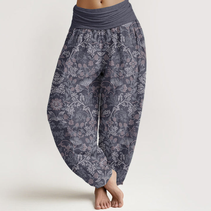 Buddha Stones Pure Cotton Casual Flower Vine Leaves Pattern Women's Elastic Waist Harem Pants