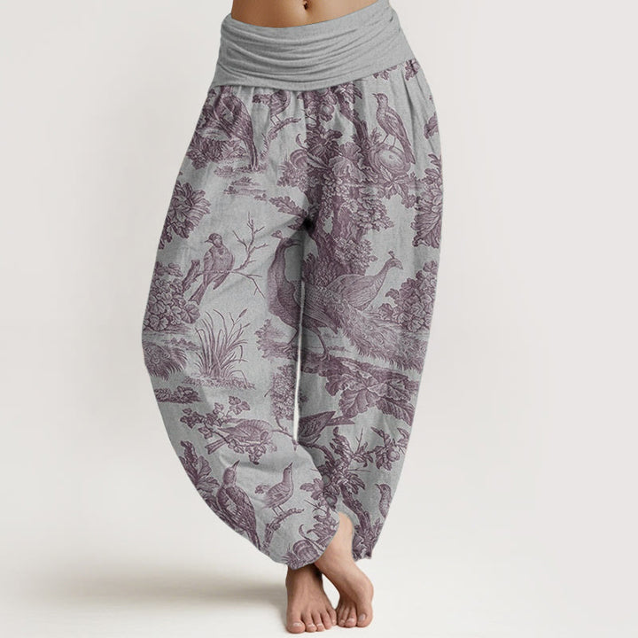 Buddha Stones Pure Cotton Birds Trees Branches Pattern Women's Elastic Waist Harem Pants