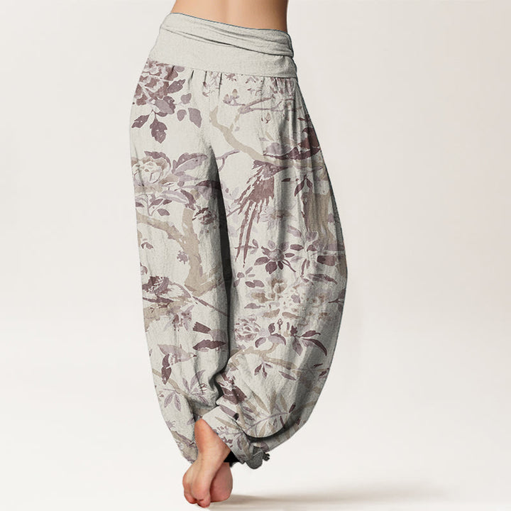 Buddha Stones Pure Cotton Birds Branches Flowers Pattern Women's Elastic Waist Harem Pants - image 6
