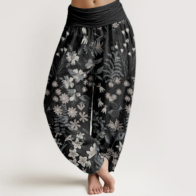 Buddha Stones Pure Cotton Casual Daisy Flowers Leaves Design Women's Elastic Waist Harem Pants - Black - US22，UK/AU26，EU54 (6XL) - image 5