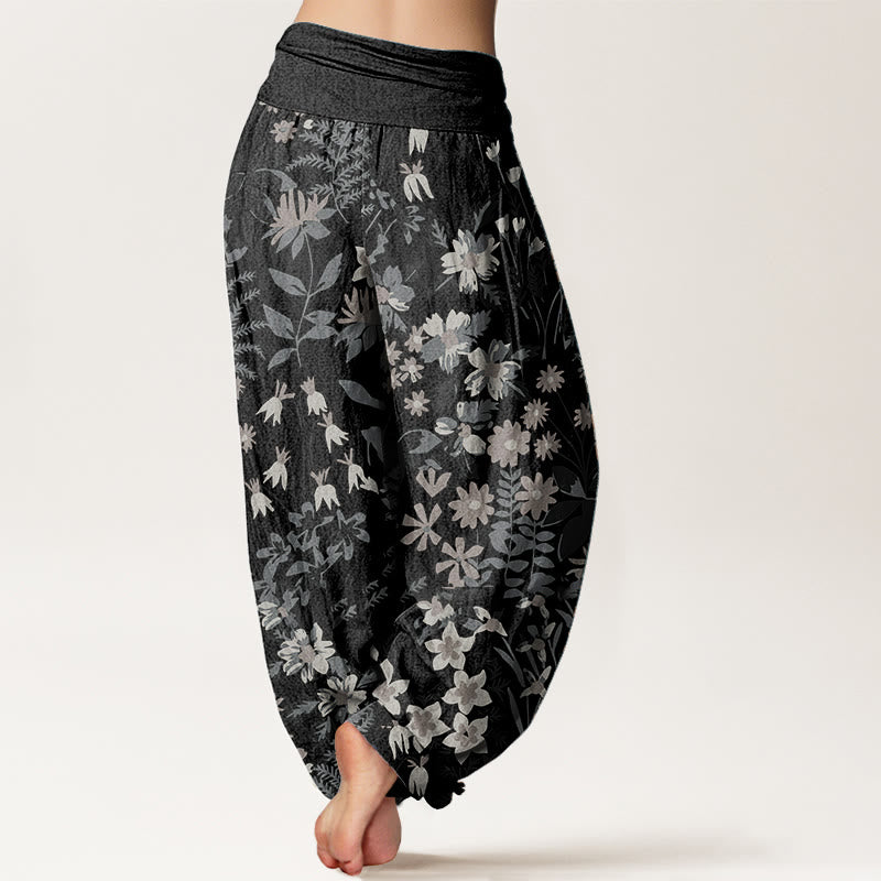 Buddha Stones Pure Cotton Casual Daisy Flowers Leaves Design Women's Elastic Waist Harem Pants - image 6