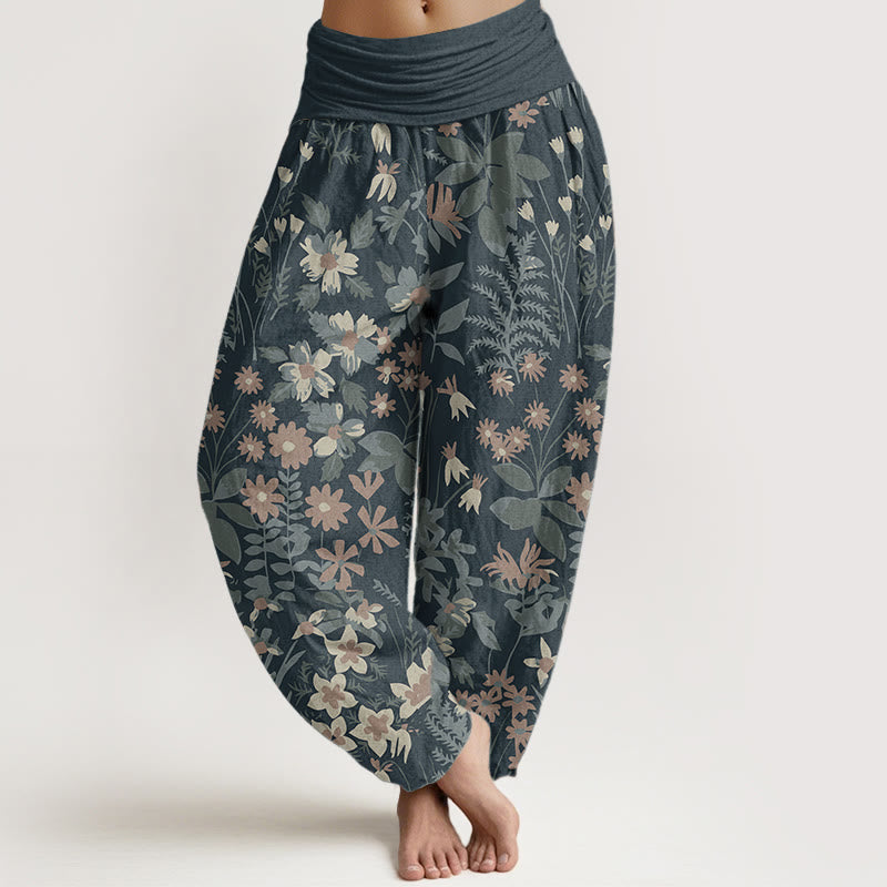 Buddha Stones Pure Cotton Casual Daisy Flowers Leaves Design Women's Elastic Waist Harem Pants - LightBlue - US22，UK/AU26，EU54 (6XL) - image 0
