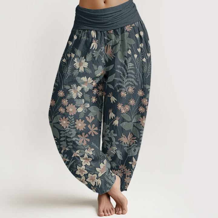 Buddha Stones Pure Cotton Casual Daisy Flowers Leaves Design Women's Elastic Waist Harem Pants - LightBlue - US22，UK/AU26，EU54 (6XL) - image 0