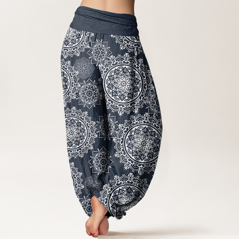 Buddha Stones Pure Cotton Casual White Mandala Flower Design Women's Elastic Waist Harem Pants - image 10