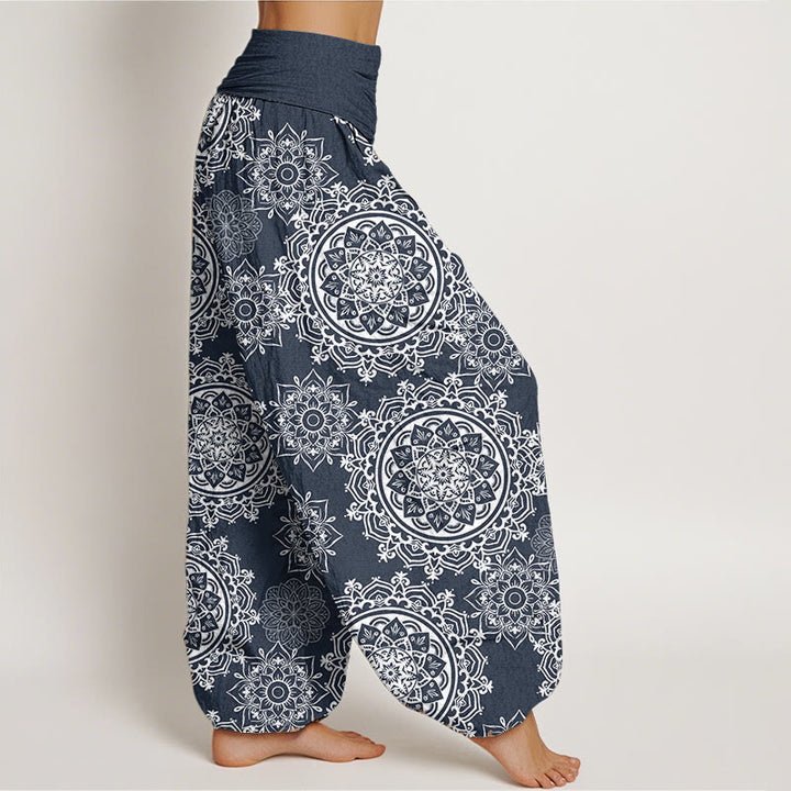 Buddha Stones Pure Cotton Casual White Mandala Flower Design Women's Elastic Waist Harem Pants - image 11