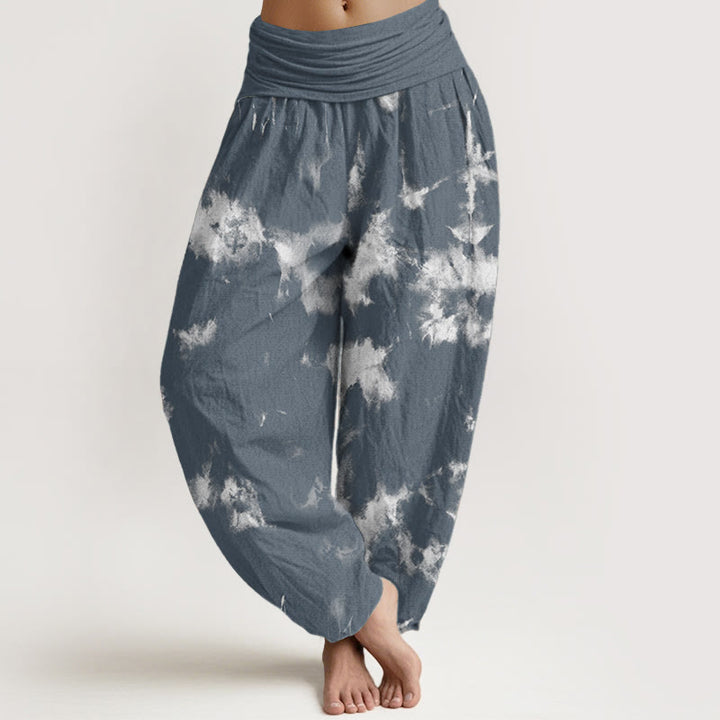 Buddha Stones Pure Cotton White Lines Spots Tie-Dye Pattern Women's Elastic Waist Harem Pants - CadetBlue - US22，UK/AU26，EU54 (6XL) - image 6