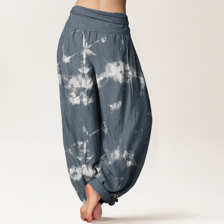 Buddha Stones Pure Cotton White Lines Spots Tie-Dye Pattern Women's Elastic Waist Harem Pants - image 8