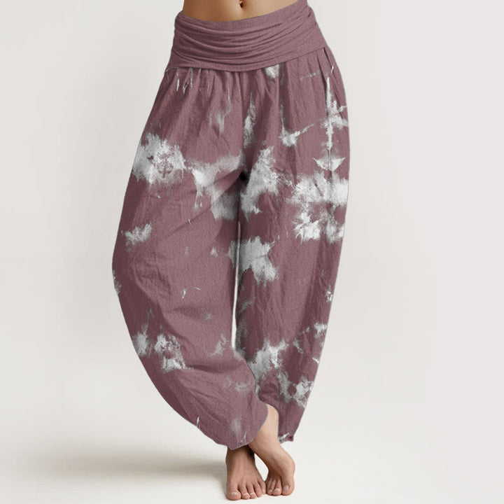 Buddha Stones Pure Cotton White Lines Spots Tie-Dye Pattern Women's Elastic Waist Harem Pants - PaleVioletRed - US22，UK/AU26，EU54 (6XL) - image 9