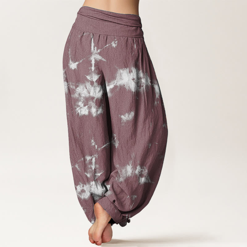 Buddha Stones Pure Cotton White Lines Spots Tie-Dye Pattern Women's Elastic Waist Harem Pants - image 11