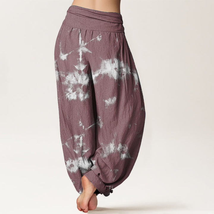 Buddha Stones Pure Cotton White Lines Spots Tie-Dye Pattern Women's Elastic Waist Harem Pants - image 11
