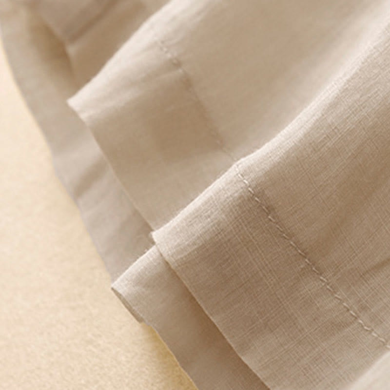 Buddha Stones Geometric Embroidery Elastic Waist Women's Cotton Linen Wide Leg Pants With Pockets