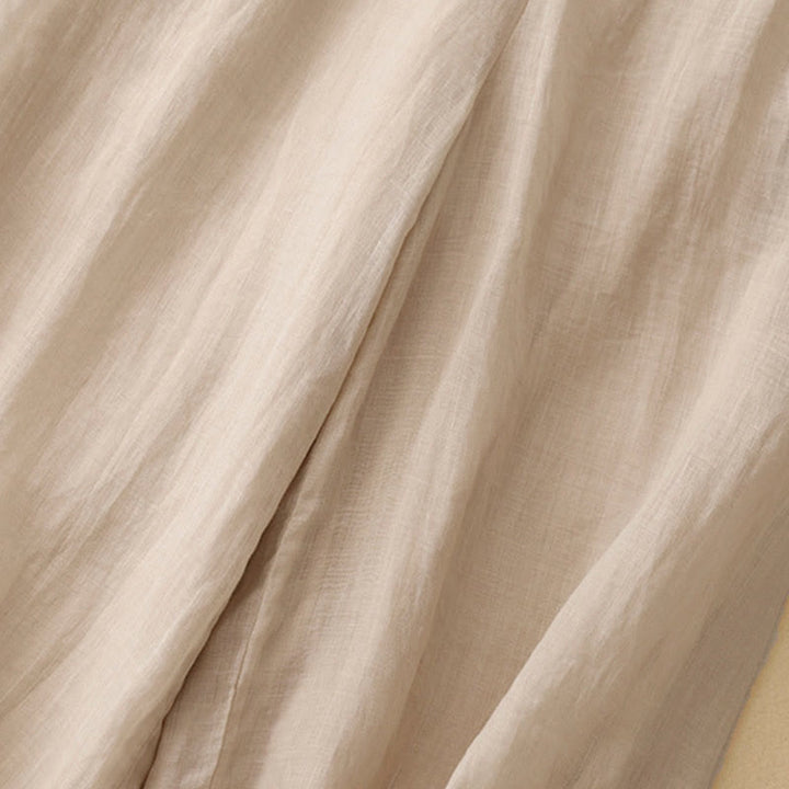 Buddha Stones Geometric Embroidery Elastic Waist Women's Cotton Linen Wide Leg Pants With Pockets - image 16