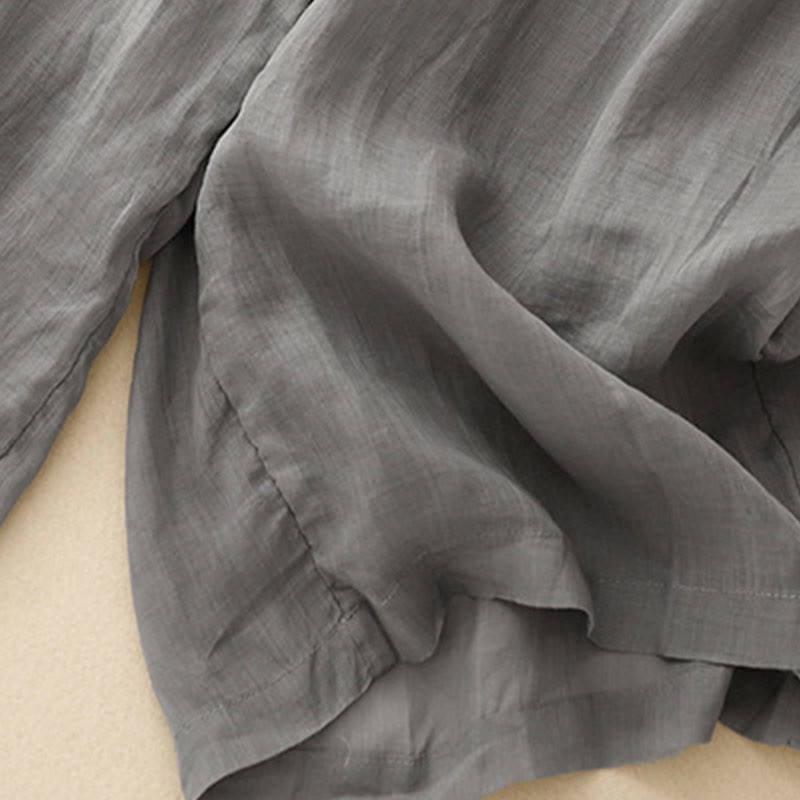 Buddha Stones Geometric Embroidery Elastic Waist Women's Cotton Linen Wide Leg Pants With Pockets - image 10