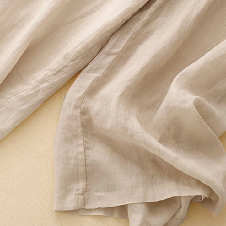 Buddha Stones Geometric Embroidery Elastic Waist Women's Cotton Linen Wide Leg Pants With Pockets
