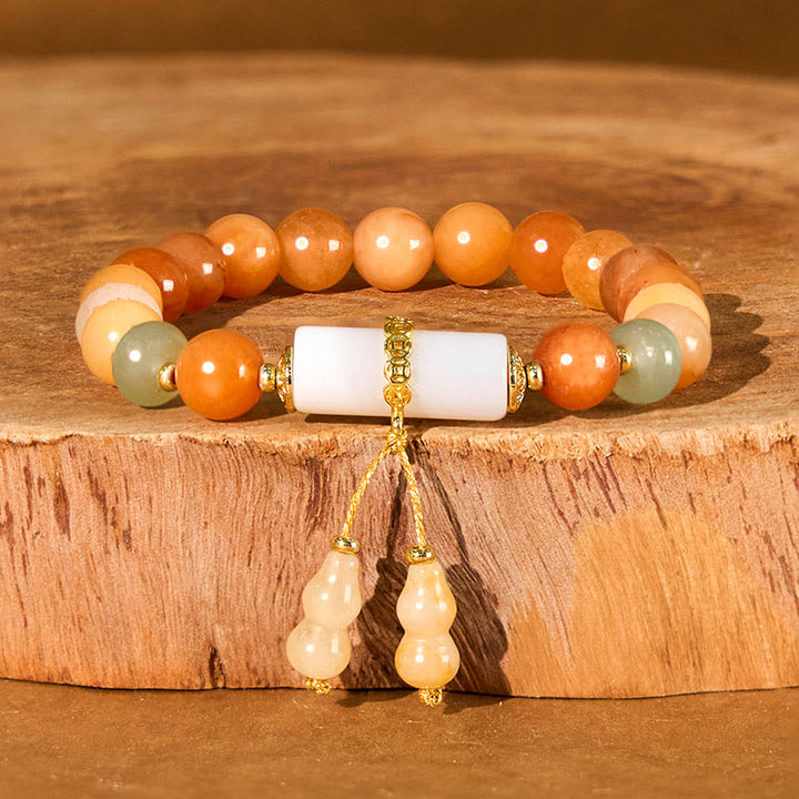 Buddha Stones Golden Silk Jade Beads Gourd White Crystal Wealth Luck Bracelet
