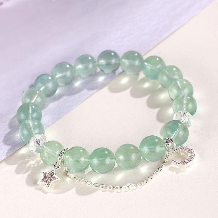 Buddha Stones Green Fluorite Beads Moon Star Peace Bracelet