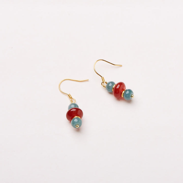 Buddha Stones Jade Red Agate 925 Sterling Silver Luck Earrings