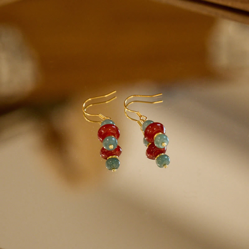 Buddha Stones Jade Red Agate 925 Sterling Silver Luck Earrings