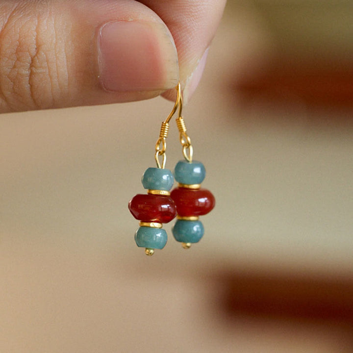 Buddha Stones Jade Red Agate 925 Sterling Silver Luck Earrings