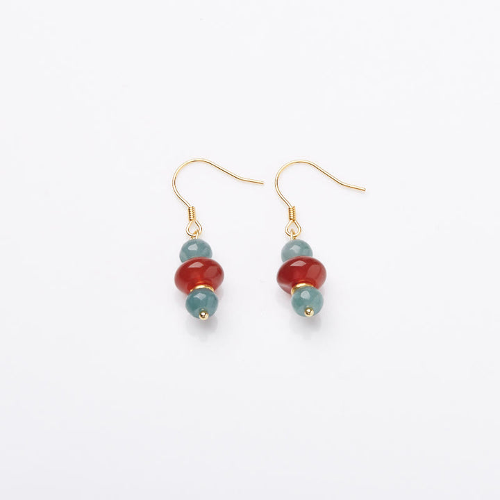 Buddha Stones Jade Red Agate 925 Sterling Silver Luck Earrings